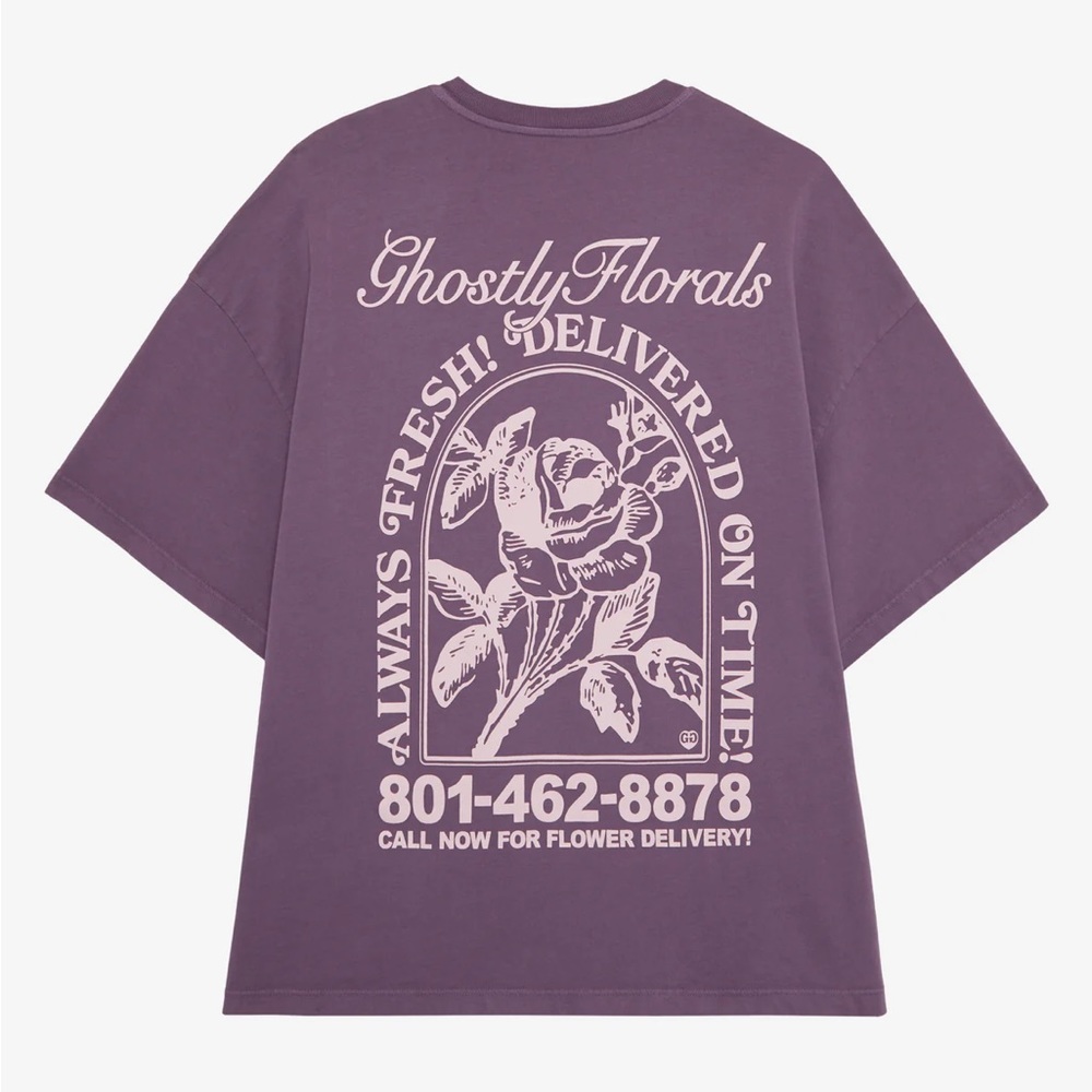 Ghostly Florals Boxy Tee-Purple
